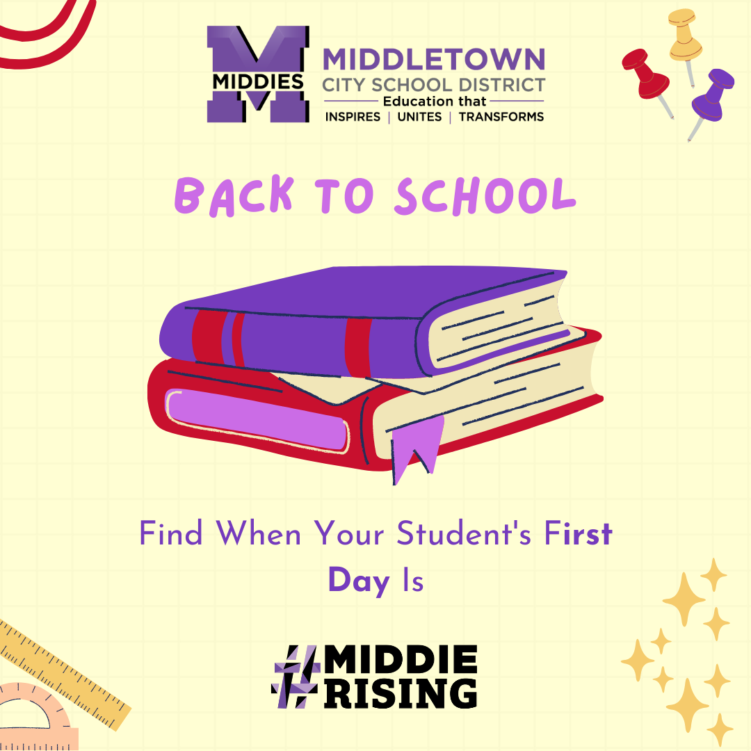 Back to school graphic for when students first days are.